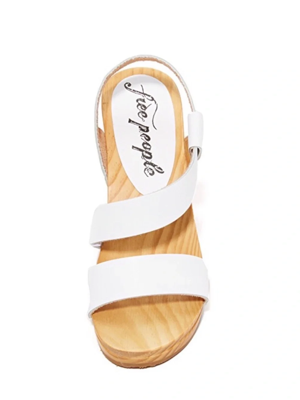 Free People Dune White Two-Strap Leather Wood Platform Sandal